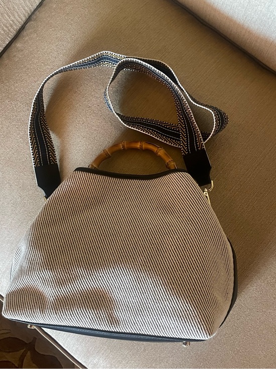J. McLaughlin Handbags - J. McLaughlin Canvas Bamboo Handle Shoulder Bag